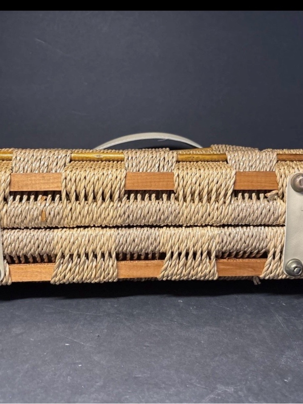 Vintage Olympic Wicker Box Purse Barrel Bag Mid Century Coquette Cottage - Picture 6 of 13